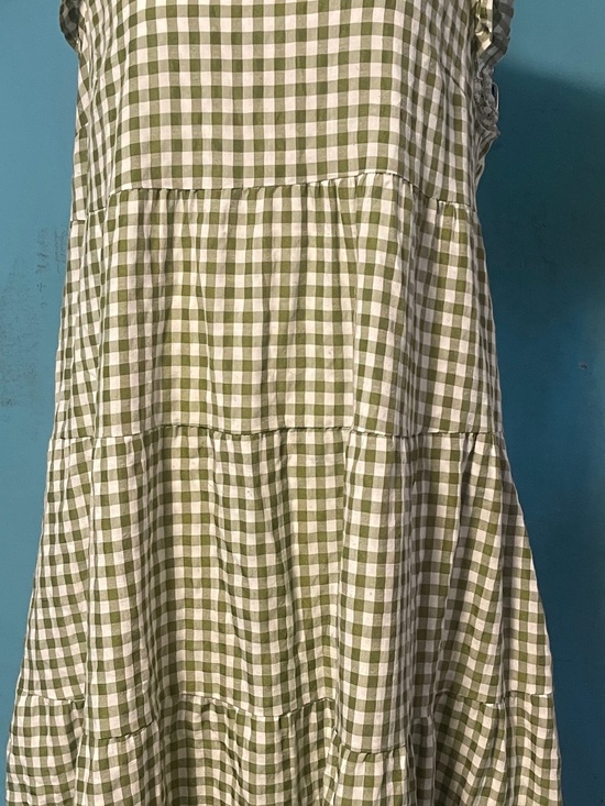 kirundo Dresses & Skirts - Olive Green and White Gingham Tiered Dress